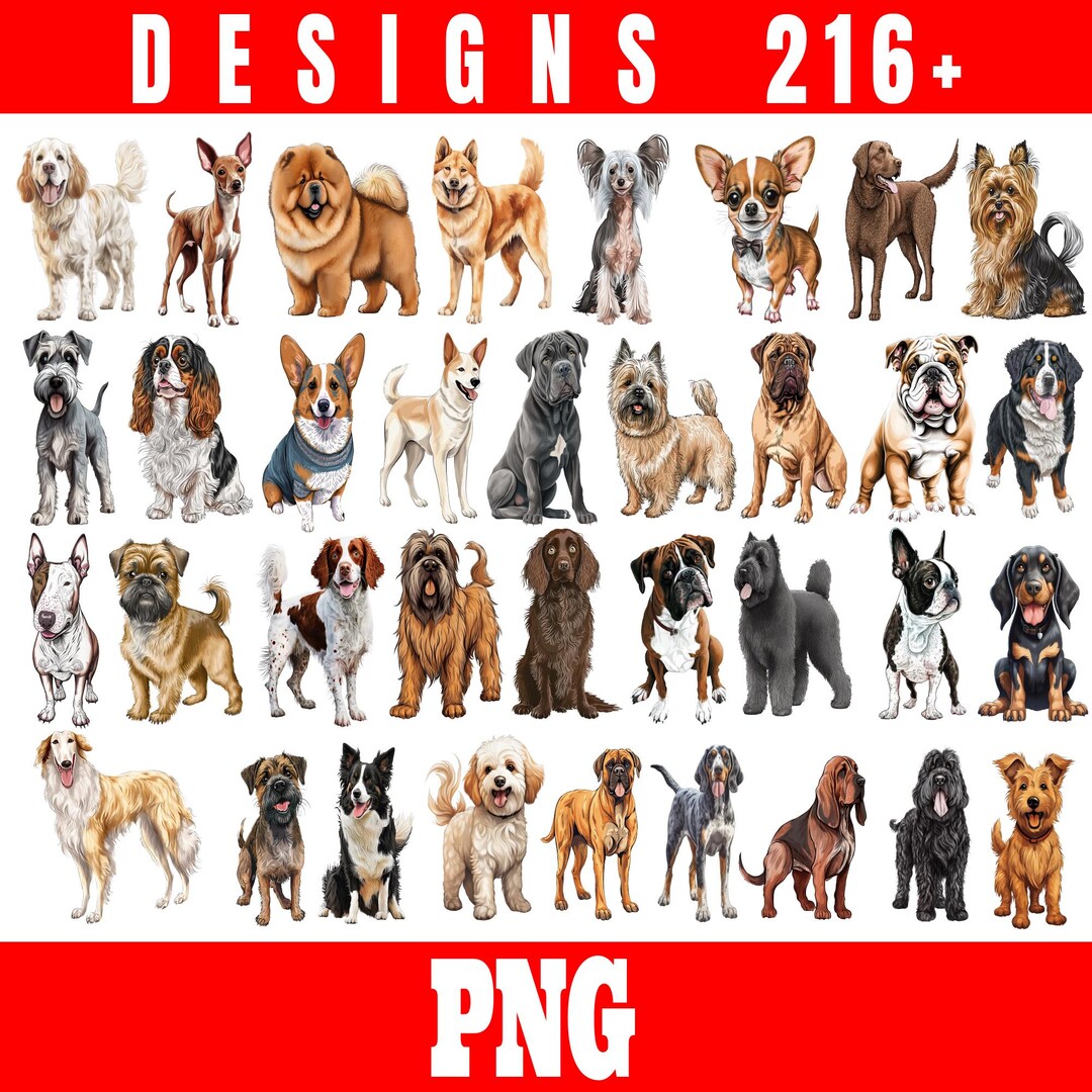 Dog Breeds PNG Bundle 216+ Designs | Realistic Dog Clipart | Pet Lover ...