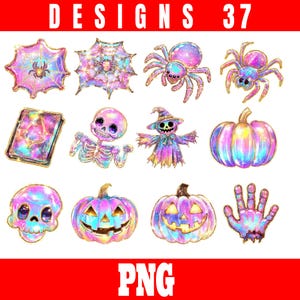 Holografische Halloween-clipart | Pastel Goth griezelige PNG-bundel
