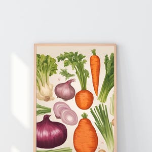 Vegetable poster for the kitchen, organic vegetables, beige, vegetable poster, print for kitchen, wall art, mural