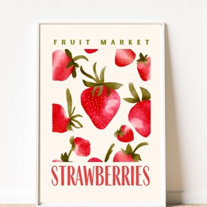 Erdbeeren Poster, Fruit Market print art, strawberry Print, farbenfroh, digitaler download, Wanddekoration, Wandbild, Wandkunst, Kunstdruck