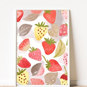 Erdbeere Kunstdruck, Strawbeery print art, Wanddekoration für Wohnräume, Wanddekoration, digitaler download