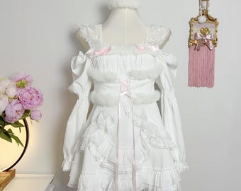 Dress Snow-white Cute Kawaii Vintage Barbie Girl Cosplay Lolita Princesse  Manga Anime Winter edition Sweet Lolita