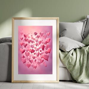 Romantic Pink Heart Print - Digital Gift for Her - Downloadable Wall Art  Heartfelt Art Romantic Wall Art  Day Pretty Home Decor Hearts