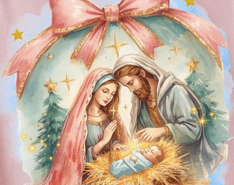 Preppy Painted Christian, Nativity Scene PNG, Glitter Faith Christmas Sublimation Design, Greatest Gift of all PNG Nativity Coquette Png