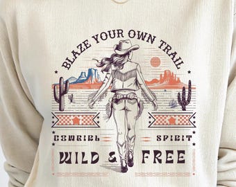 Retro Cowgirl PNG: Wild & Free Western Shirt Design (Digital Download)