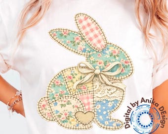Floral Bunny Patchwork PNG, Trendy Easter PNG, Floral Retro Valentine Png, Cottage Core Gingham Patchwork PNG, Spring Patchwork png