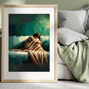 Emerald Green Abstract People Large Wall Art Contemporary Artwork Minimalist Print Living Room Wall Art Stripe Woman Print Digital Download