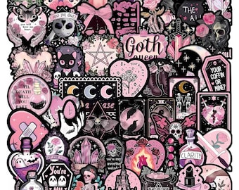 50 peças de adesivos góticos estéticos, decalques góticos à prova d'água, adesivos de bruxa escura, pacote de adesivos góticos pastéis, adesivos de scrapbook para meninas