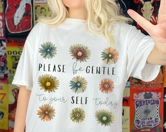 Boho Floral Self-Love PNG: Retro Daisy Shirt Design (Digital Download)