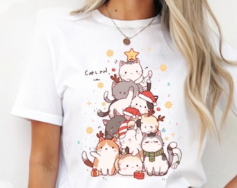 Meowy Christmas Tree PNG, Cute Christmas Cat Png, Cats with Santa Hat PNG, Cat Lovers Sublimation Design, Happy New Year PNG Digital File