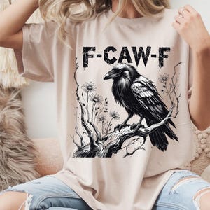 Crow Raven PNG, F-CAW-F Funny Halloween png, Dark Bird Sublimation Design, Gothic Floral Checkered PNG, Spooky Grunge Digital Download