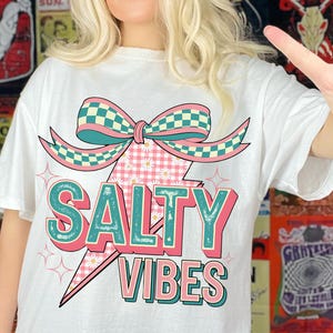 Checkerboard Salty Summer Png, Salty Coquette Summer Bow Shirt, Summer Beach Vibes Png Shirt, Coquette Summer Design, Summer Shirt Design