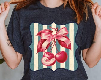 Retro Cherry Bow PNG: Coquette Sublimation Design (Digital Download)