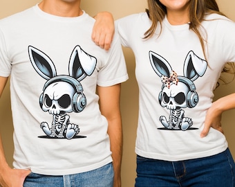 Gothic Skeleton Bunny PNG: Couple Shirt Design, Alternative Easter (Digital Download)