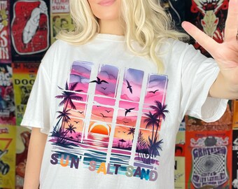 Retro Summer Beach Sunset PNG: Salty Vibes Shirt Design Digital Download