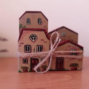 Hand-Painted Wooden Houses | Miniature Cottage | Rustic Home Decor | One of a kind | Shelf decor