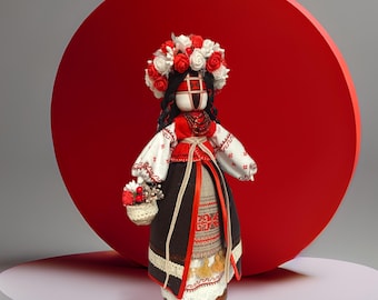 UNIQUE Motanka Doll Handmade on Wood Stend | Traditional hand embroidery cross stitch| Folk art doll| Ukraine gift