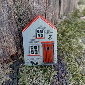 Miniature House Wooden Hand Painted |  Rustic Home Decor | Wood toy | Block house | Small shelf decor