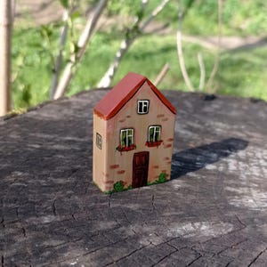 Miniature House Wooden Hand Painted |  Rustic Home Decor | Wood toy | Block house | Small decorative Cottage