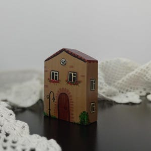 Hand-Painted Wooden House | Miniature Decorative Cottage | Folk Art Home Décor | Rustic Wood Figurine Scandinavian Style Unique holiday gift