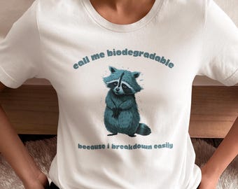 Biodegradable Raccoon Graphic Tee: Funny Eco-Vibe Cotton Blend