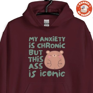 My Anxiety Is Chronic but this ass is iconic Funny Unisex Hoodie, Meme hoodie, Trendy Aesthetic hoodie, Mental Health Sweatshirt, Funny Bear