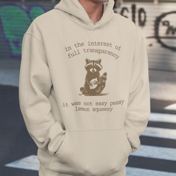 Funny Raccoon Hoodie – Not Easy Peasy Lemon Squeezy Hoodie – In the Interest of Full Transparency Sweatshirt – Relatable Sarcastic Gift
