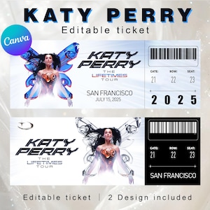 Katy Perry Konzertkarte - The Lifetimes Tour 2025 - Digitaler VIP Pass zum ausdrucken - Individuelles Fan Souvenir - Canva Template