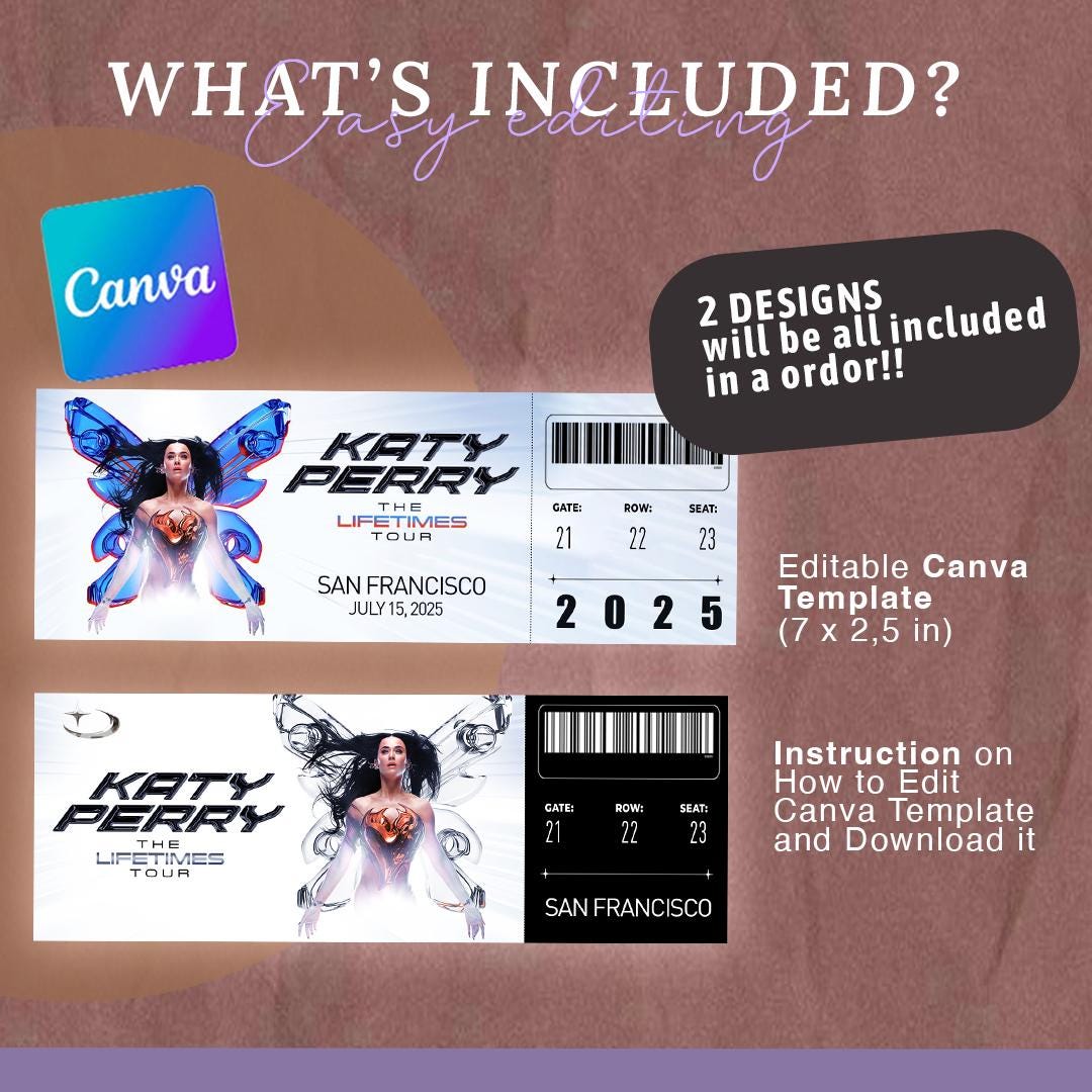 Editable Katy Perry Concert Ticket – the Lifetimes Tour 2025