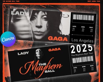 Lady Gaga Concert Ticket Bundle – The Mayhem Ball 2025 – Set of 3 Editable Designs – Customizable Digital Fan Souvenir – Canva Template