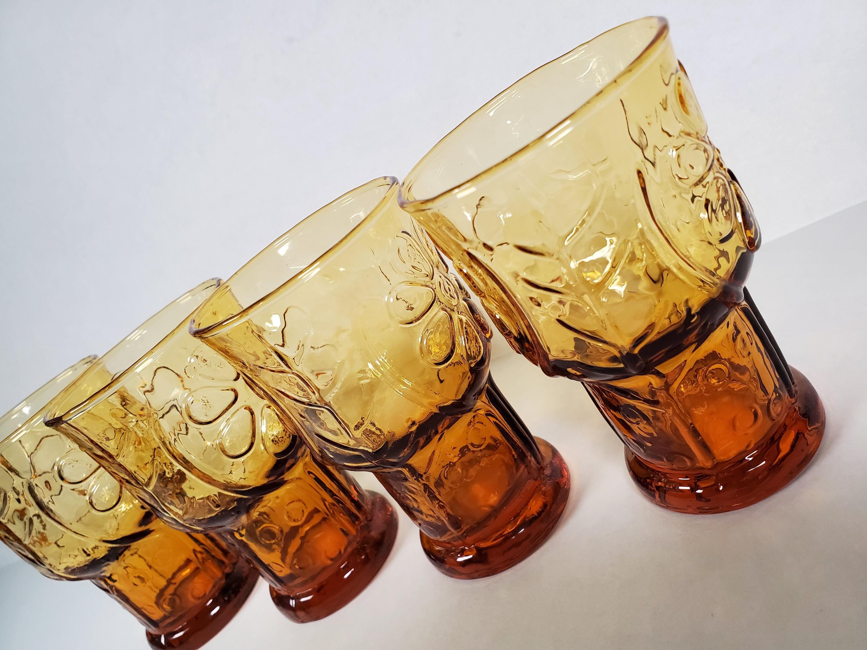Libby Country Garden Daisy Vintage 1970s Juice Glasses Set of 4 Amber/Gold