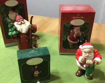 Hallmark Keepsake 1998 Ornament Collector’s Club.  3 Santa ornament set in original boxes.