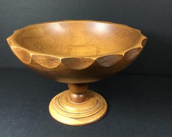 Wood Pedestal Bowl by Woodcroftery Mid-Century Table Centerpiece (9"x5")