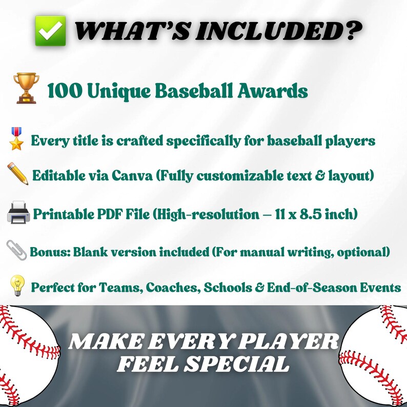 100 Editable Baseball Award Certificates|end of Season Awards|baseball ...