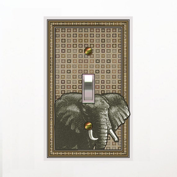 0258a - Elephant on Brown light switch plate cover - mrs butler switchplates - choose sizes / prices from drop down box