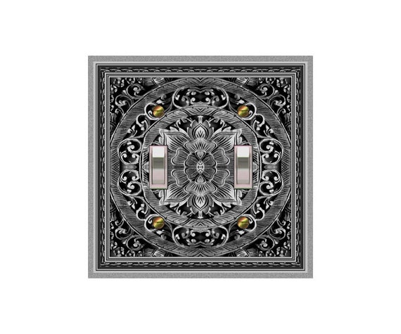 0177B FLAT Image Floral Asian Balinese Faux Carving Gray Scale ~ Mrs Butler Unique Switchplate Cover ~Use Drop Downs~ See 0177C-X Variations
