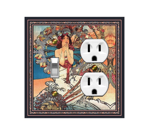 1432X Art Nouveau Mucha Colorful Monaco Monte Carlo Girl Birds Flowers ~ Mrs Butler Unique Switchplate Cover ~ Use Drop Down Boxes Below
