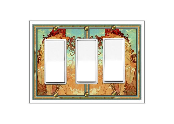 0347X Art Nouveau Mucha Woman on Rock w/ Vines ~ Mrs Butler Unique Switchplate Cover ~ Use Drop Down Boxes Below ~ See Many Mucha Designs