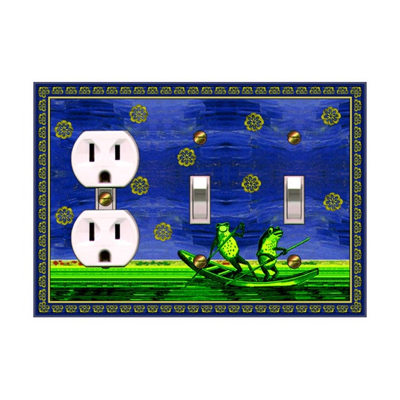 0230X Adorable Image of Frogs in Row Boat under Floral Stars Painting ~ Butler Unique Switchplate Cover ~ Use Drop Down Boxes Below