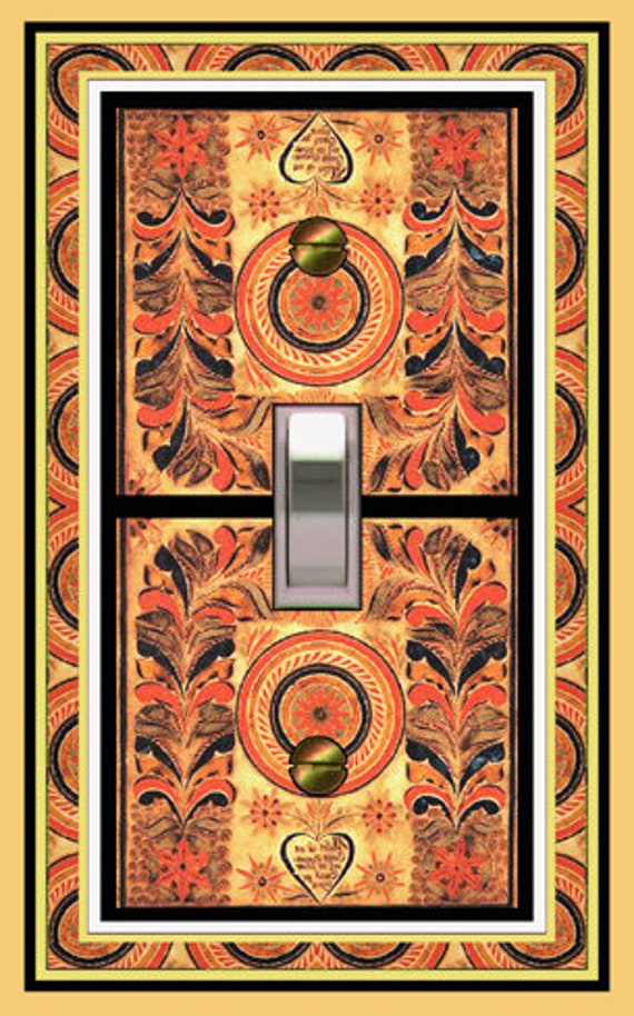 0180X Colorful Folk Art Game Board Orange Brown Black Yellow Red ~ Mrs Butler Unique Switchplate Covers ~ Use Drop Down Box Below