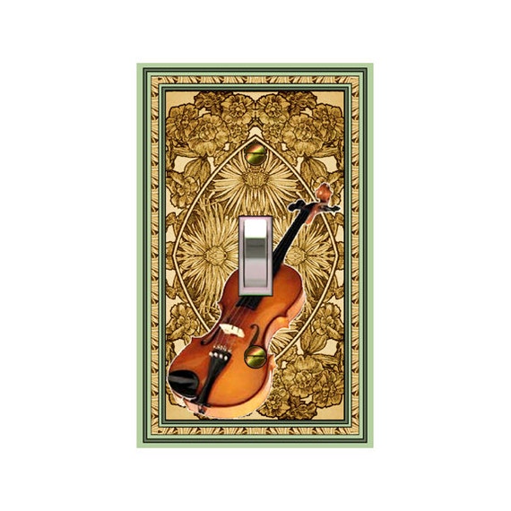 1104A Image Violin on Art Nouveau Mucha Tan Sepia Music Design ~ Mrs Butler Unique Switchplate ~ Use Drop Down Boxes ~ See 1104B Bkgd Design