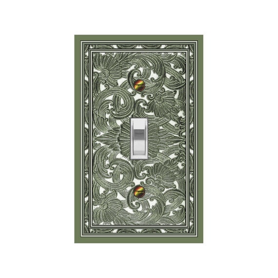 0408B Flat Image Asian Green Bali Scrolls Faux Wood Carving ~ Mrs Butler Unique Switchplate Cover ~ Use Drop Downs ~See 0408A-P Variations