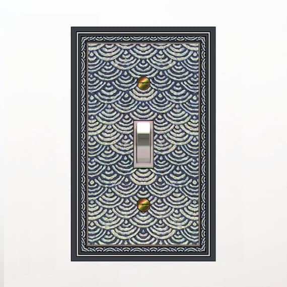 0457X Flat Image of Hand Made Asian Textile Indigo Scales Pattern Navy & Gray ~ Mrs Butler Unique Switchplate Cover ~ Use Drop Down Boxes