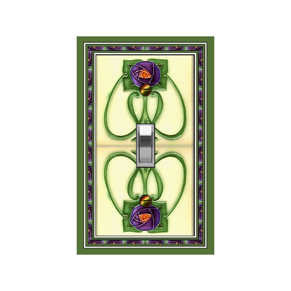 1624X Image of Faux Tile Purple Roses on Pale Yellow Bkgd ~ Mrs Butler Unique Switchplate Cover ~ Use Drop Down Boxes Below