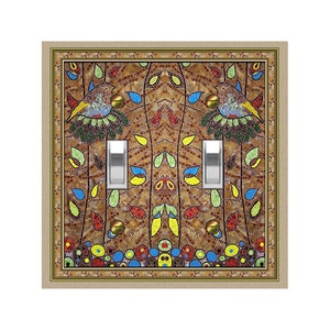 0638X Flat Image of Colorful Faux Mosaic Bird(s) in Nest(s) Among Leaves ~ Mrs Butler Unique Switchplate Cover ~ Use Drop Down Boxes Below
