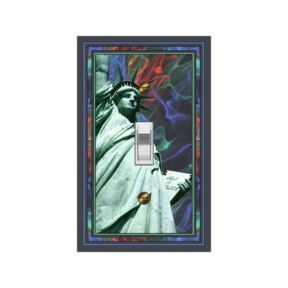 1112A Statue of Liberty on Colorful Laser Lights Design ~ Mrs Butler Unique Switchplate ~ Use Drop Down Boxes Below ~ See 1112B Background