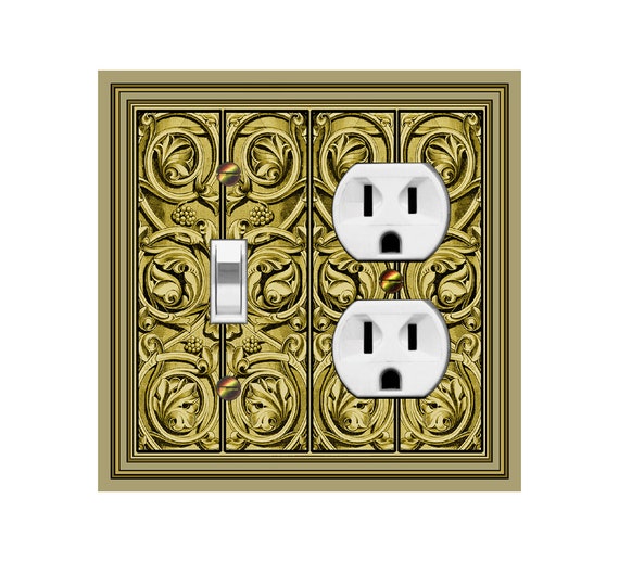 0402X Flat Image of Faux Golden Scrolls Vines with Leaves & Grapes/Berries ~ Mrs Butler Unique Switchplate Cover ~ Use Drop Down Boxes Below