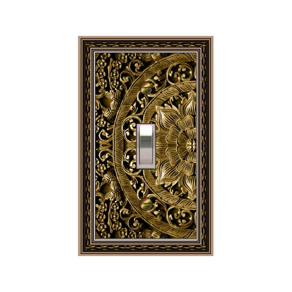 0177X FLAT Image Asian Floral Balinese Carving Faux Bronze ~ Mrs Butler Unique Switchplate Cover ~ Use Drop Downs ~ See 0177B-C Variations