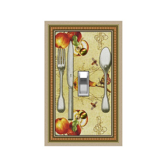 0637A Kitchen Image Spoon Knife Fork Butterflies Bees Apple Pear ~ Mrs Butler Unique Switchplate Cover ~ Use Drop Downs~See 0637B Bkd