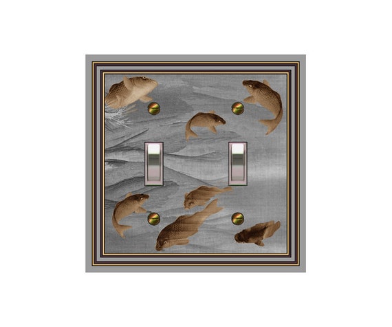 0232C Image Asian Feng Shui Lucky Koi in Gray Water Taupe Tan Fish ~ Mrs Butler Unique Switchplate Cover ~ Use Drop Downs~ See 0232A Version